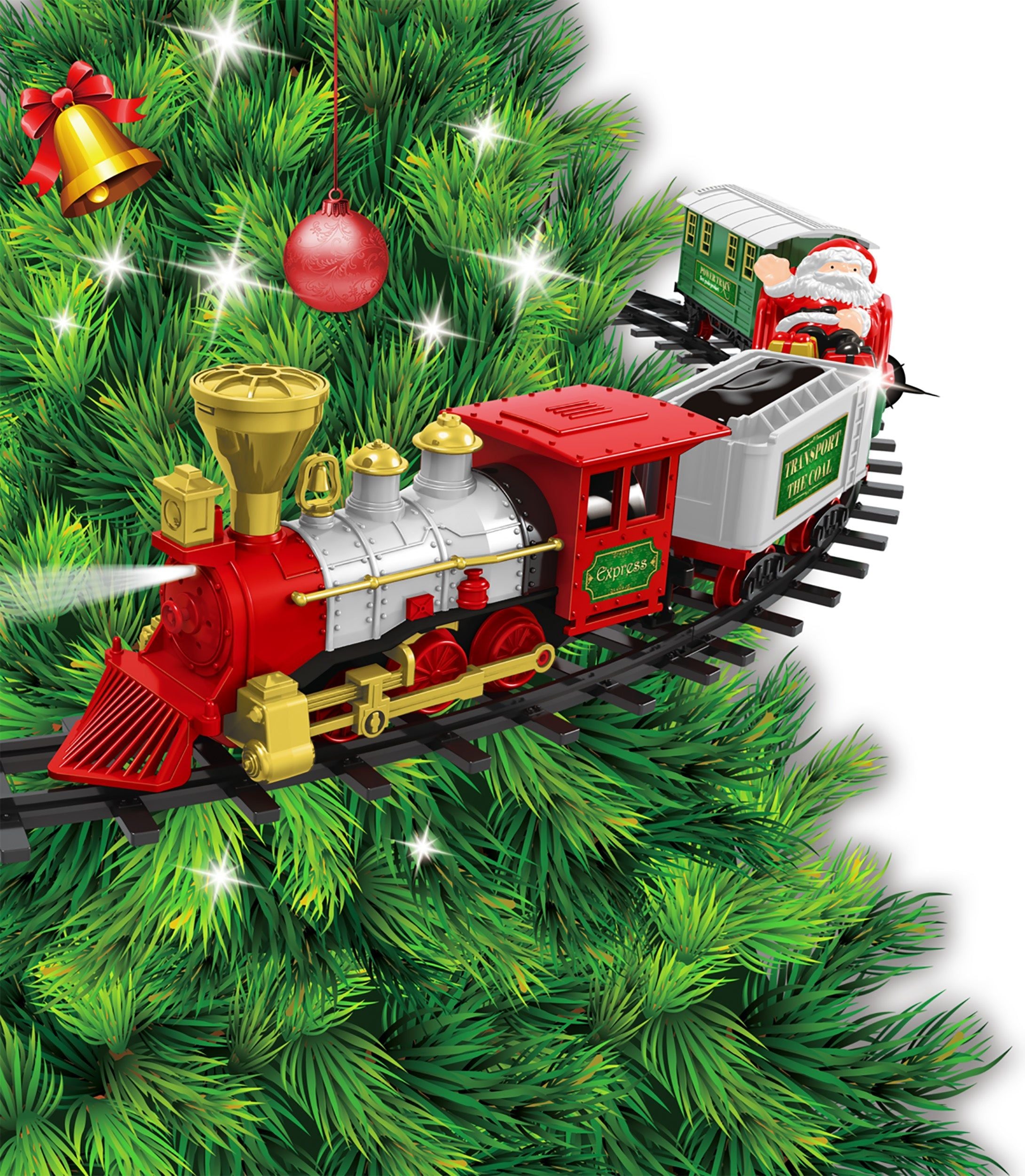 VESTIAMO CASA GRAN NATALE - Treno Christmas 21 Pezzi con Luci e Suoni - Lunghezza ferrovia 264 cm